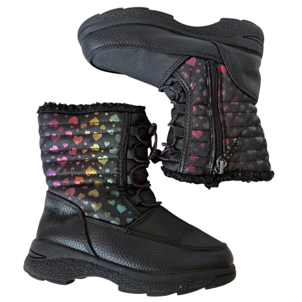 Totes Toddler Kids Renee Boot Black Rainbow‎ Hearts Waterproof Winter Size 10M
